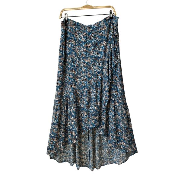 Sonoma Floral Faux Wrap Midi Skirt Women OX Blue Ruffle Cottagecore Boho‎ NWOT - Picture 1 of 10